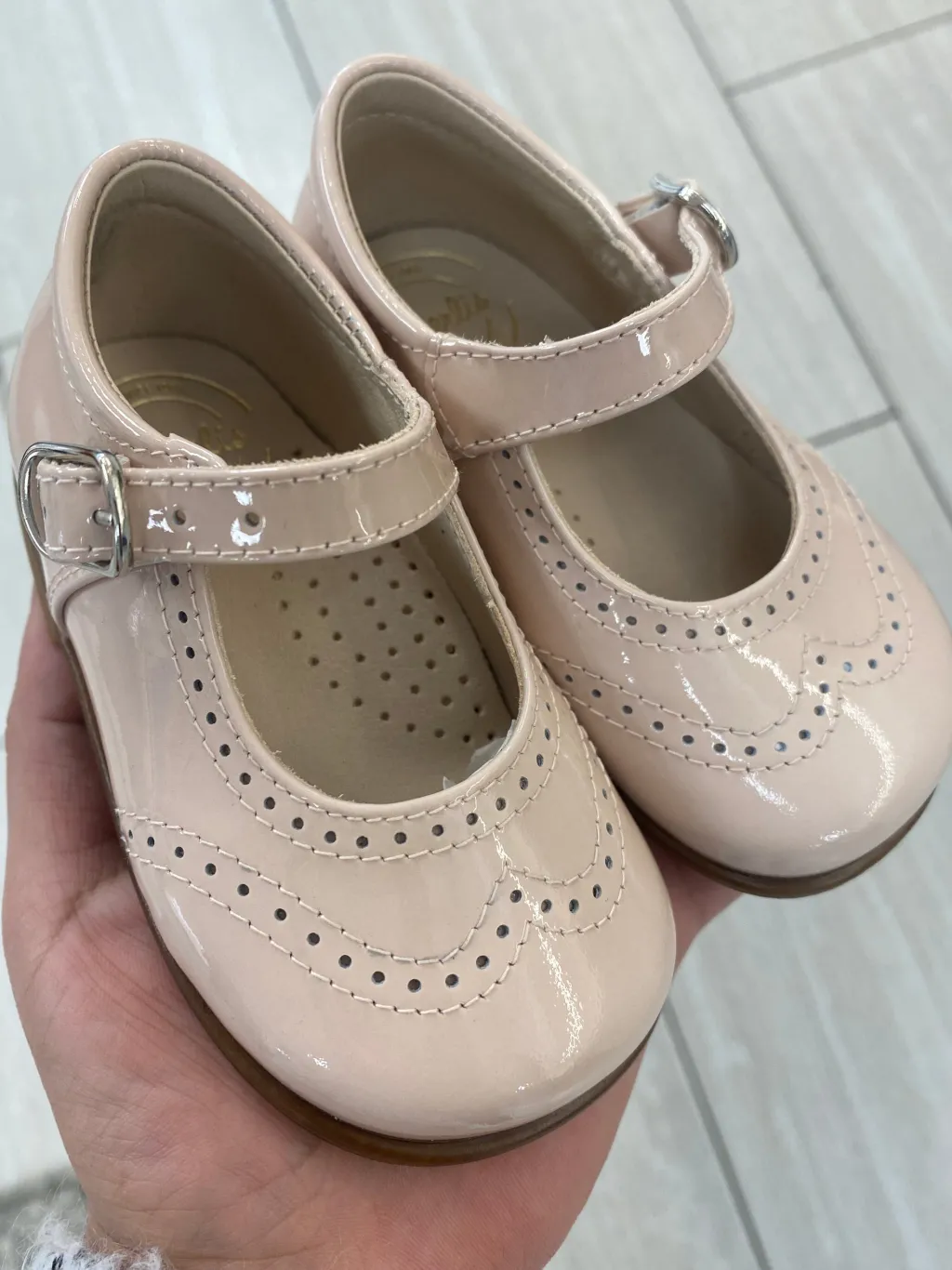 Beberlis Pale Pink Patent Wingtip Baby Mary Jane Best