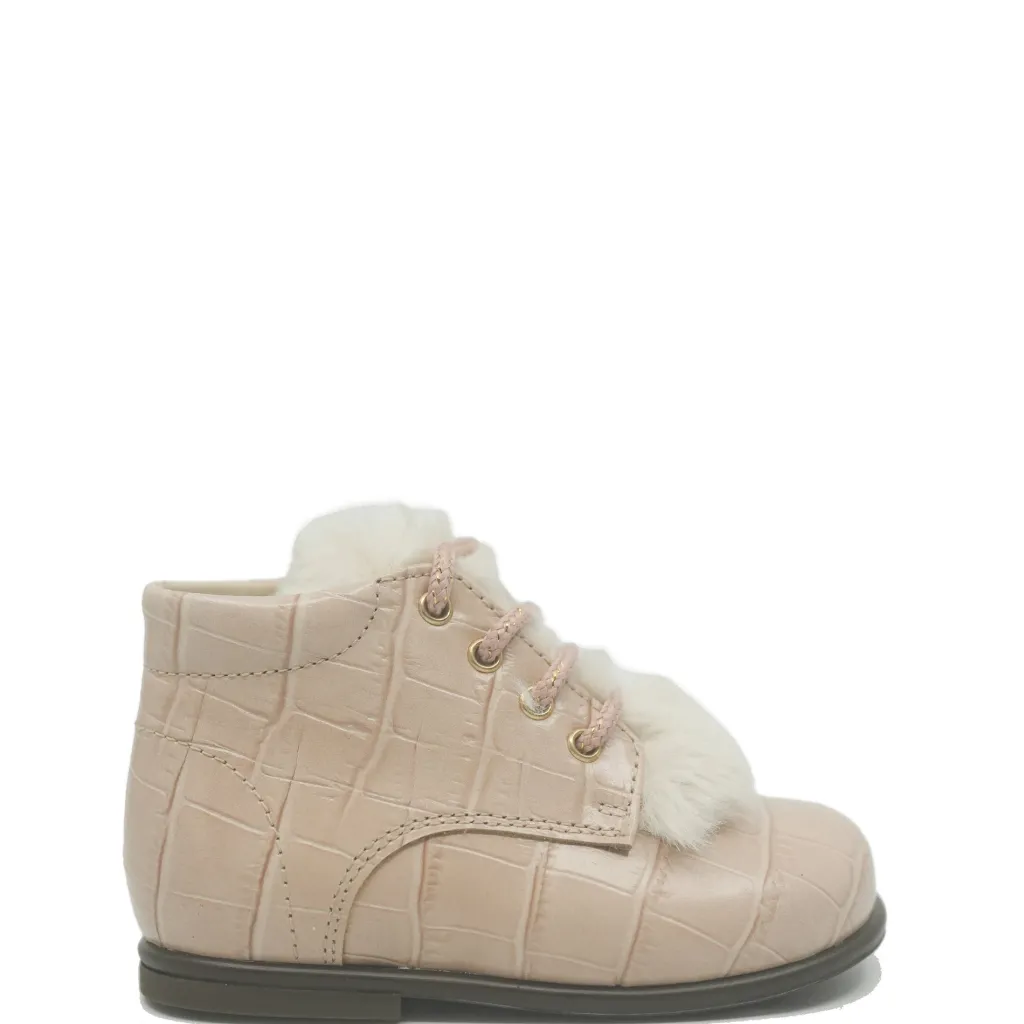 Beberlis Pink Croc and Fur Baby Bootie Online