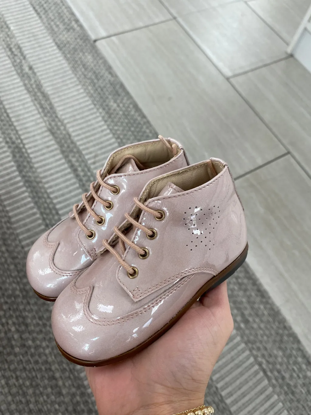 Beberlis Pink Patent Wingtip Baby Bootie Best