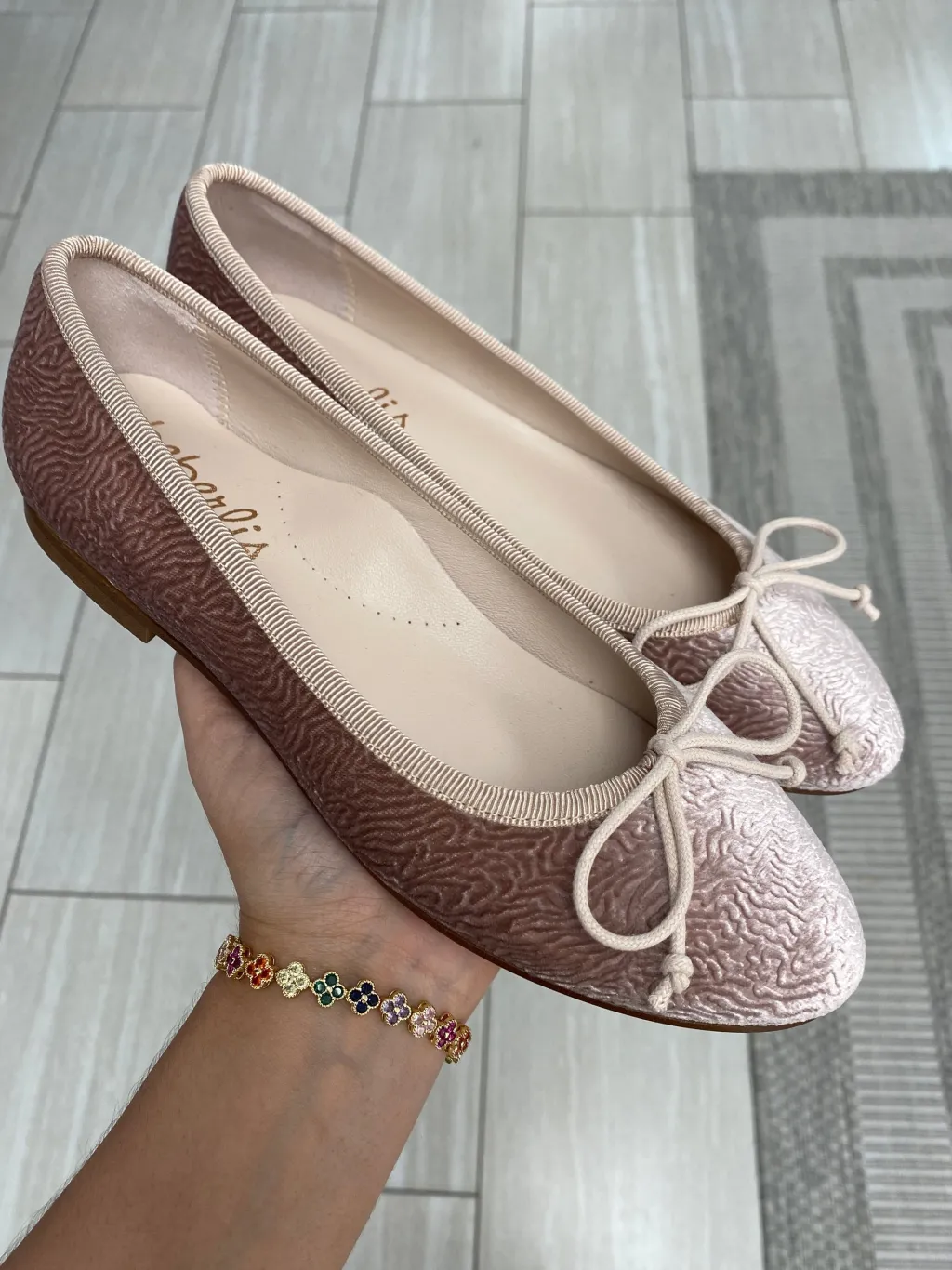 Beberlis Pink Velvet Bow Ballet Flat Hot