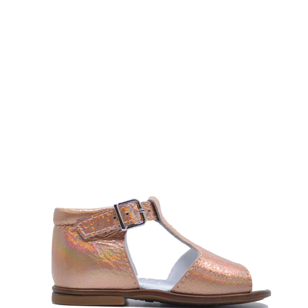 Beberlis Rose Gold Iridescent Baby Sandal Clearance