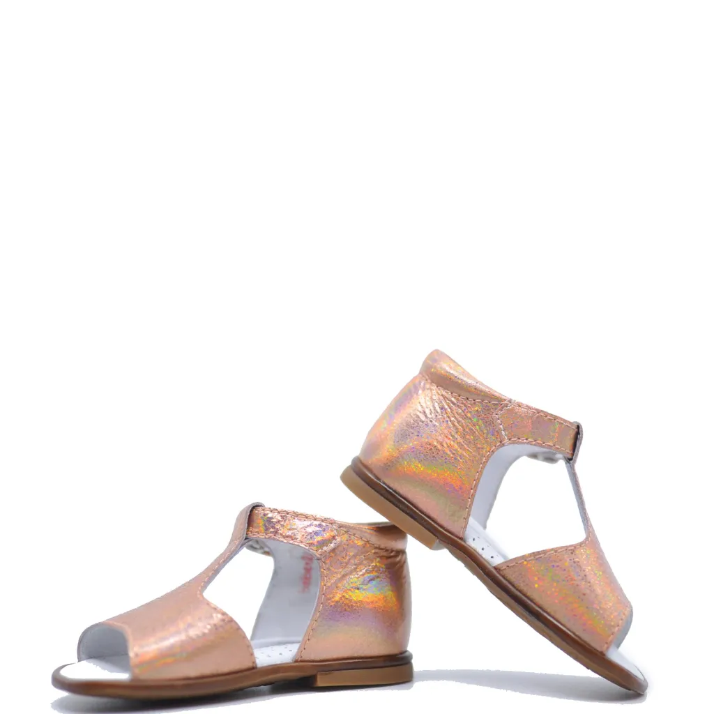 Beberlis Rose Gold Iridescent Baby Sandal Clearance