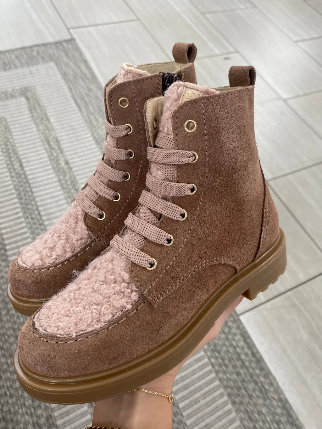 Beberlis Rose Suede Shearling Combat Boot Sale