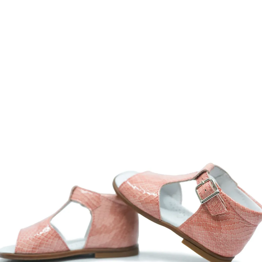 Beberlis Salmon Patent T Strap Baby Sandal Clearance