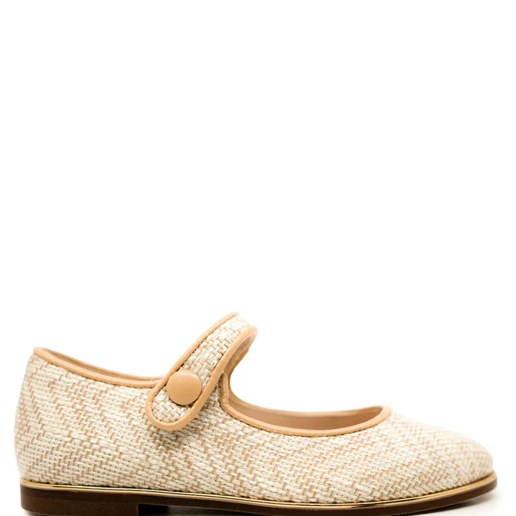 Beberlis Taupe Herringbone Linen Mary Jane Hot