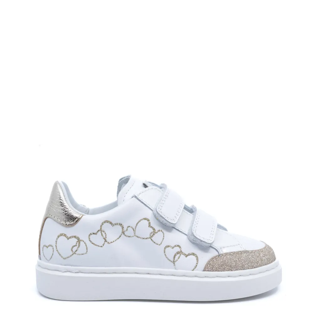Beberlis White and Gold Heart Velcro Sneaker Sale