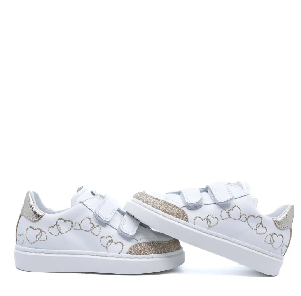 Beberlis White and Gold Heart Velcro Sneaker Sale