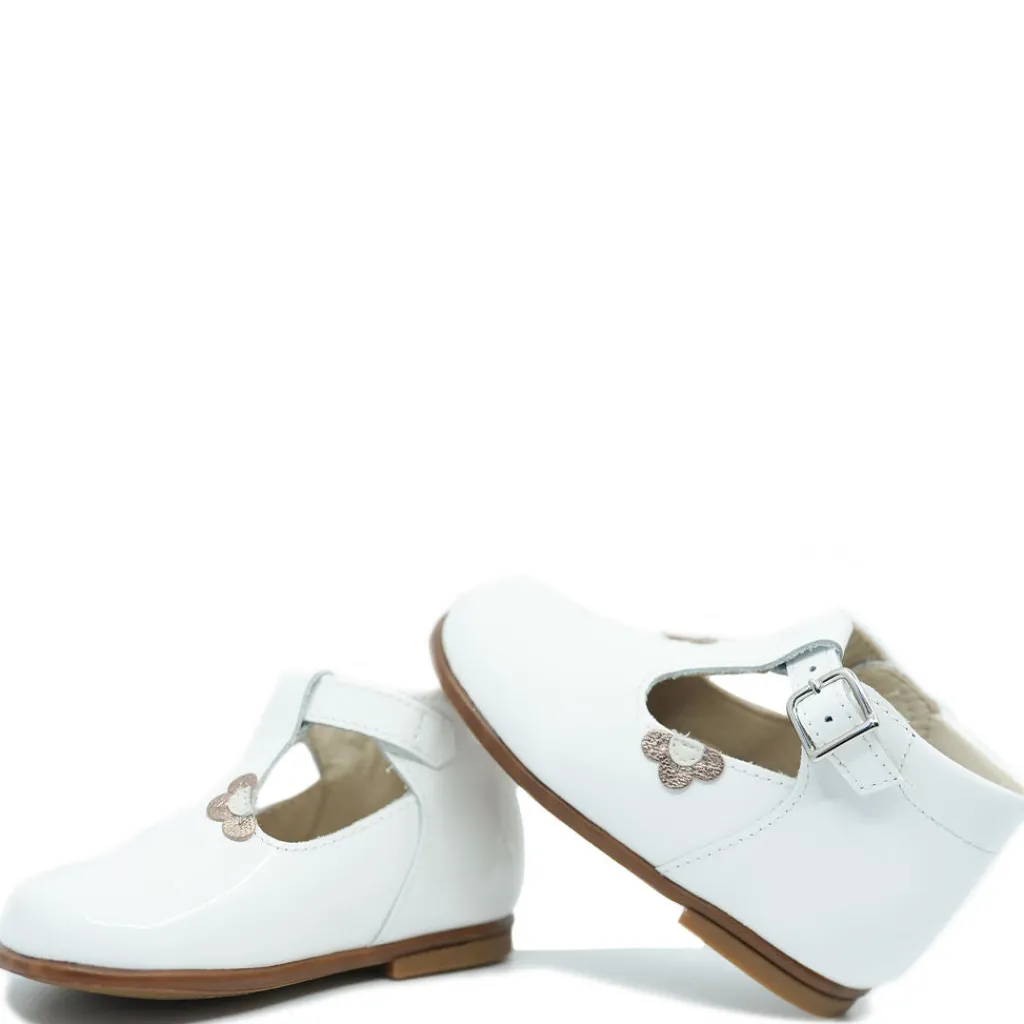 Beberlis White Patent Flower T Strap Baby Shoe Online