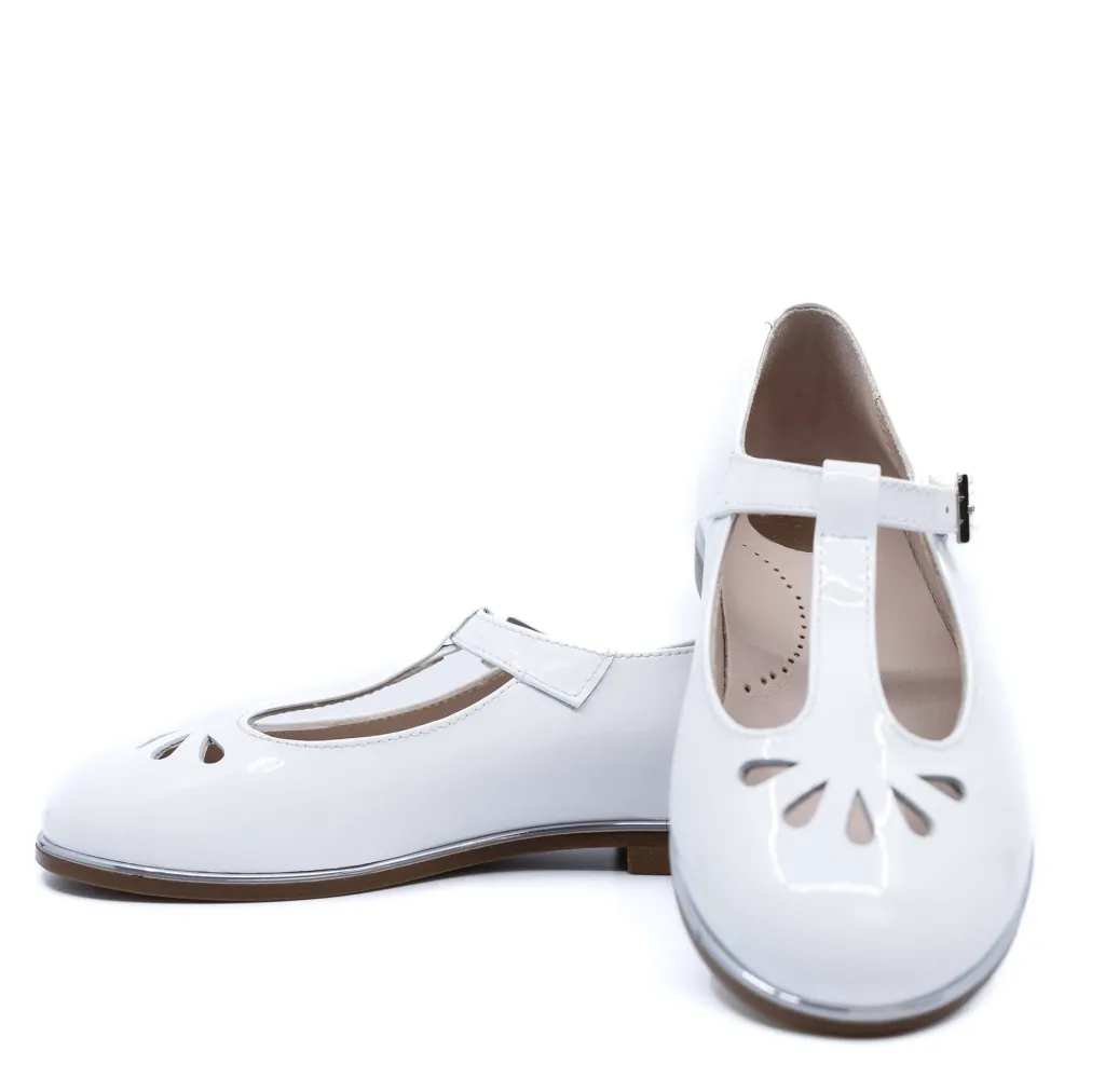 Beberlis White Patent Perforated T Strap Mary Jane Hot