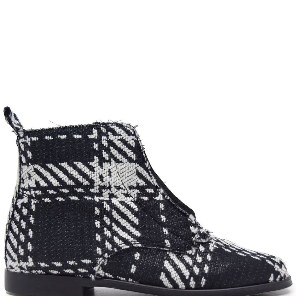 BluBlonc Black and White Plaid Front Zipper Bootie Clearance