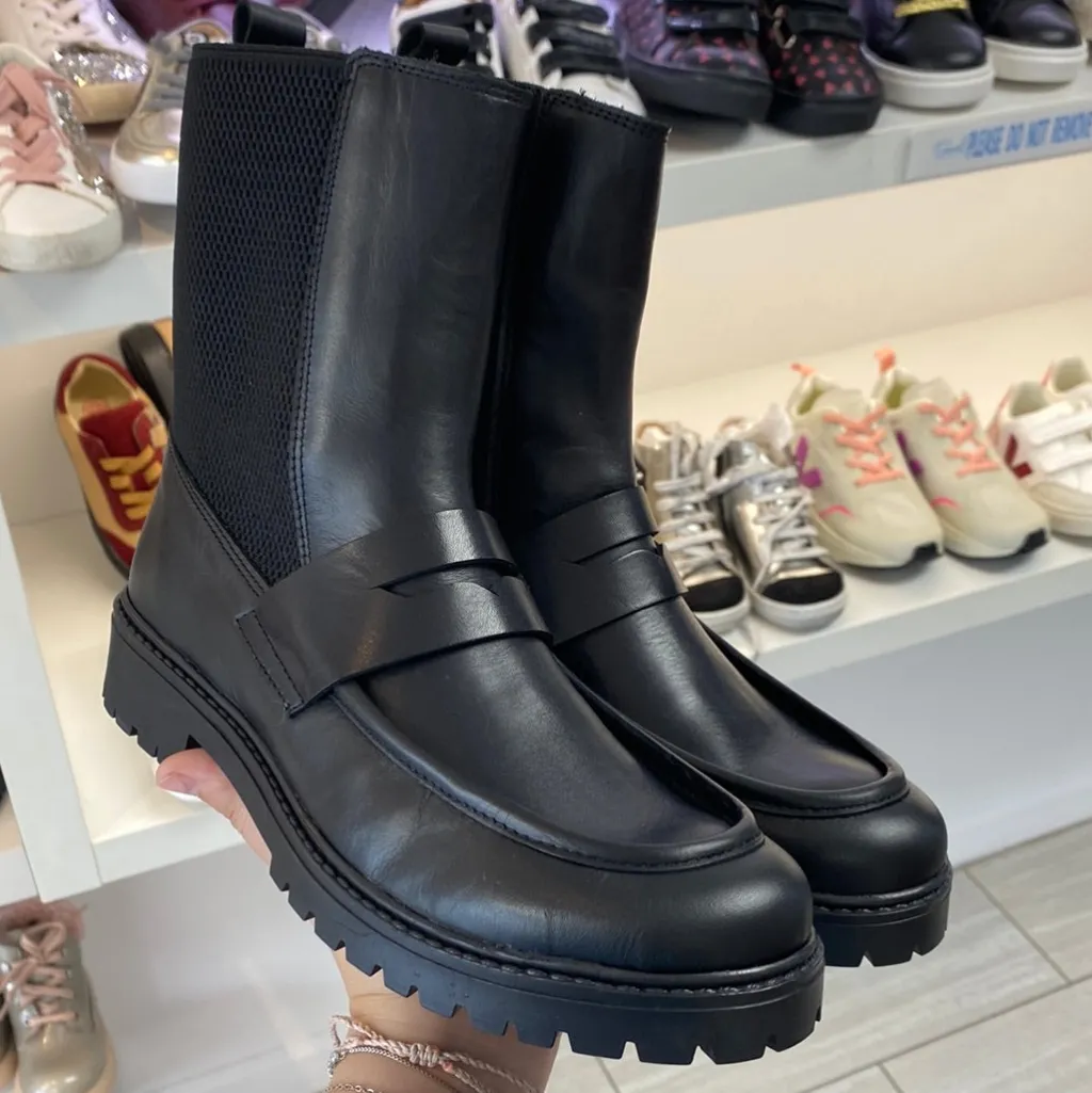 BluBlonc Black Elastic Penny Boot Hot