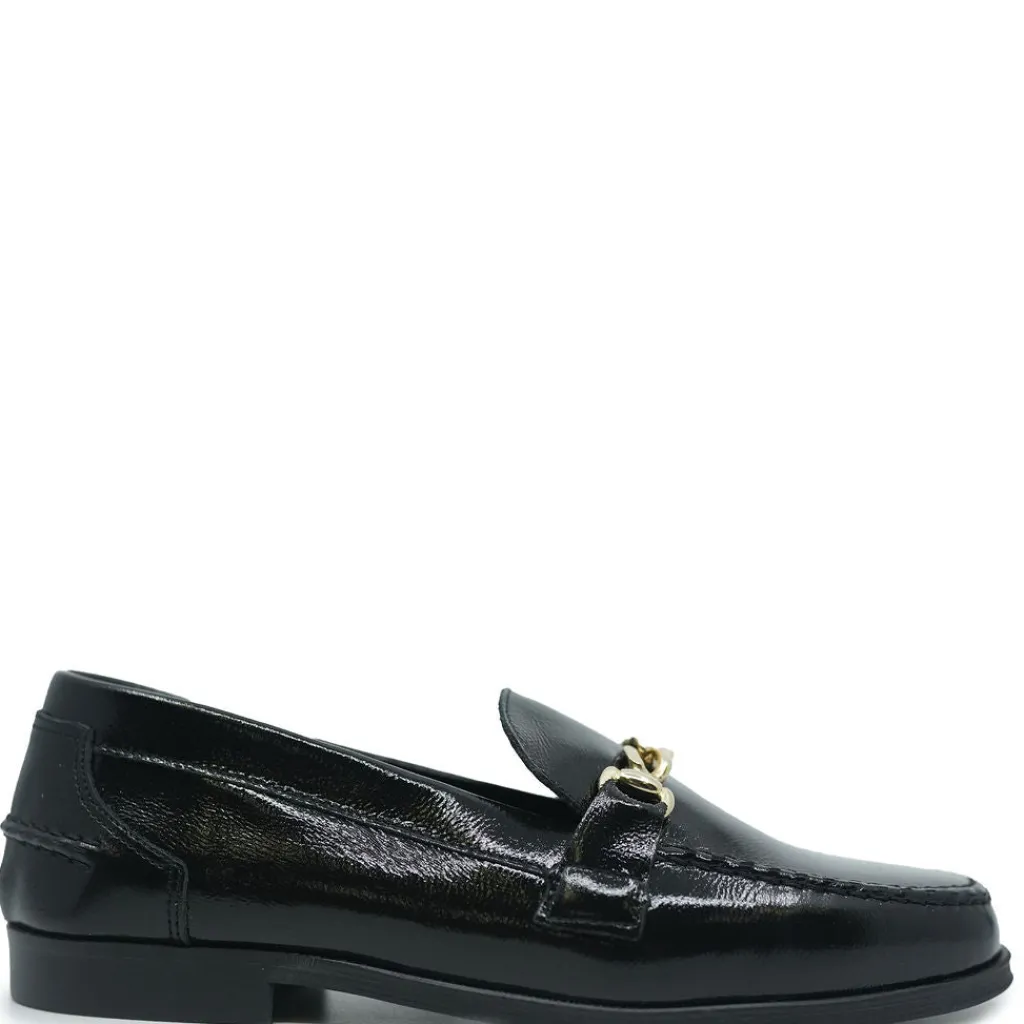 BluBlonc Black Patent Chain Loafer Clearance