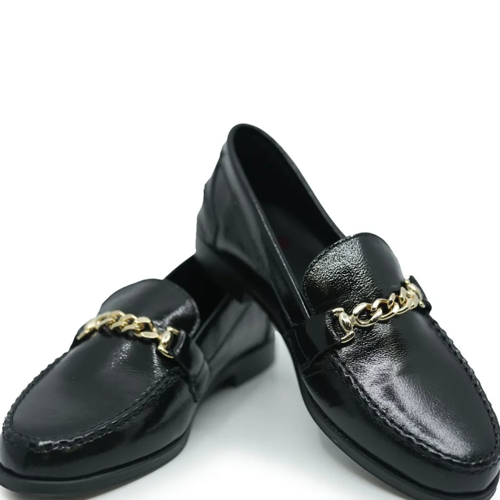 BluBlonc Black Patent Chain Loafer Clearance