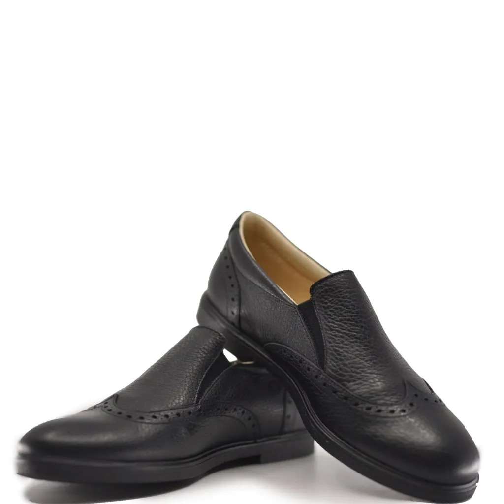 BluBlonc Black Pebbled Wingtip Dress Shoe Sale