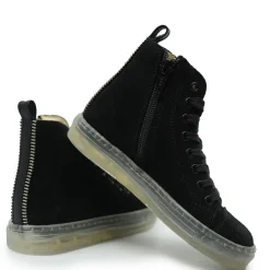 BluBlonc Black Suede Clear Sole Zipper Hi Top Sneaker Online
