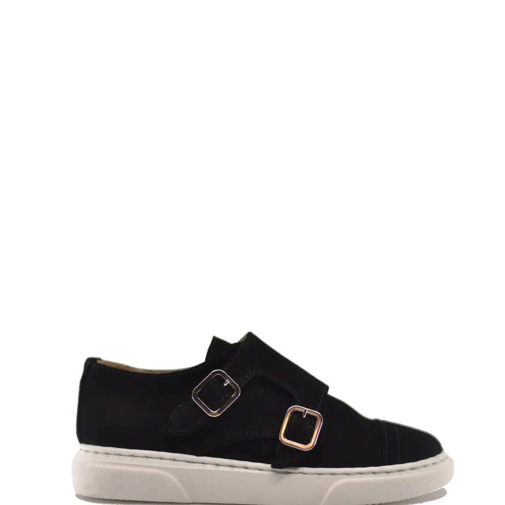 BluBlonc Black Suede Double Monk Dress Sneaker Sale
