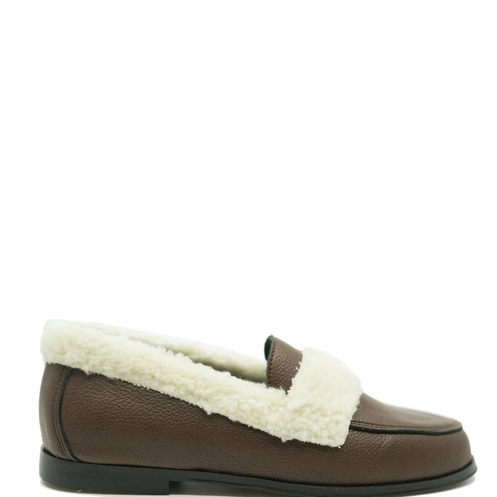 BluBlonc Brown and Ivory Shearling Loafer New