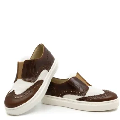 BluBlonc Brown and Linen Wingtip Slip On Sneaker Clearance