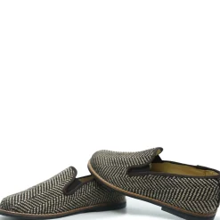 BluBlonc Brown Herringbone Smoking Loafer Discount