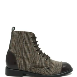 BluBlonc Brown Plaid Captoe Zipper Boot Outlet