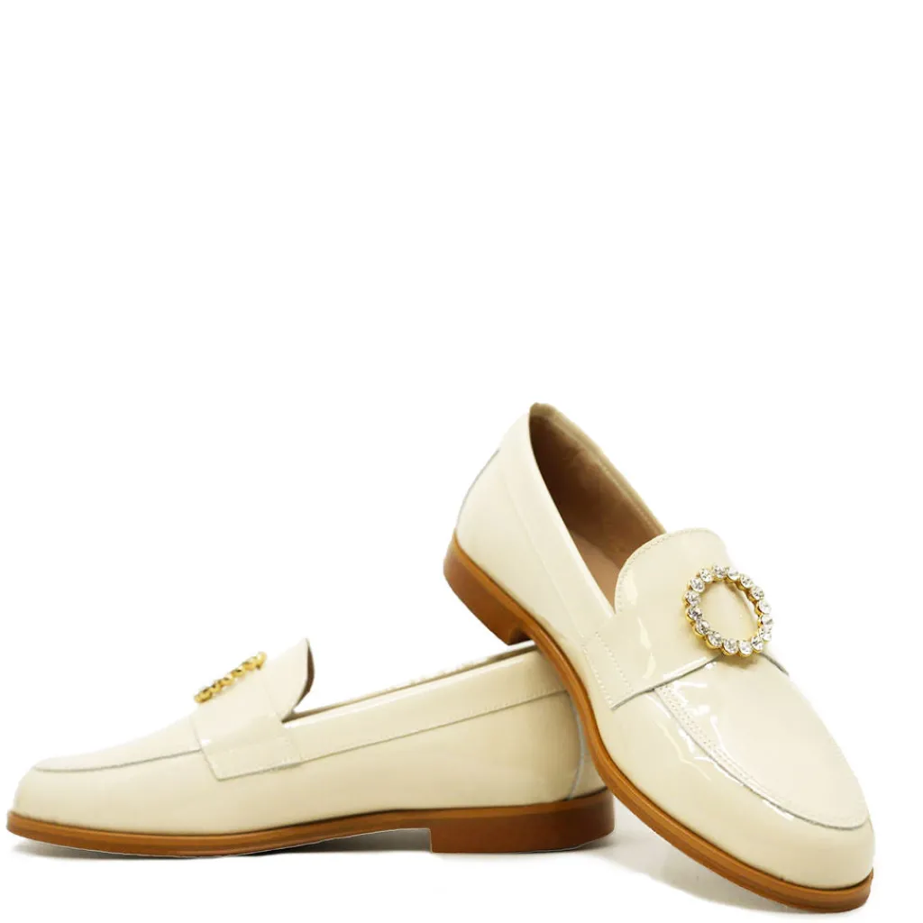 BluBlonc Cream Patent Rhinestone Loafer Outlet