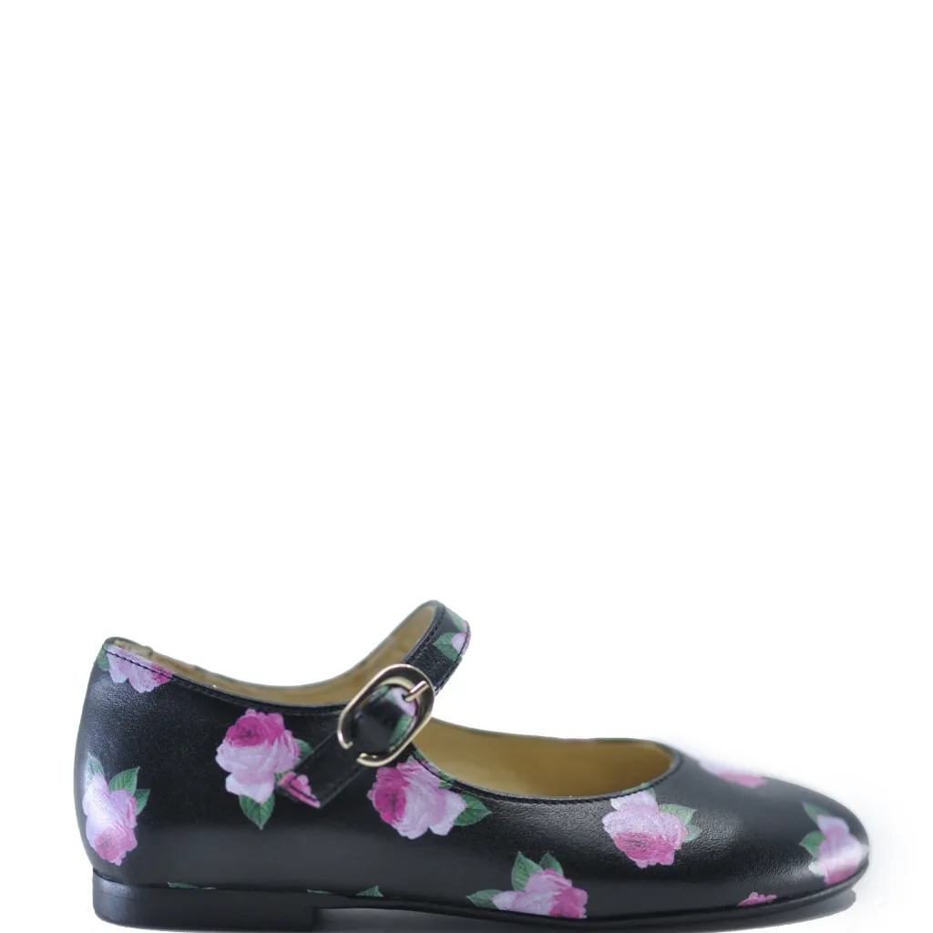BluBlonc Flower Printed Leather Buckle Mary Jane Sale