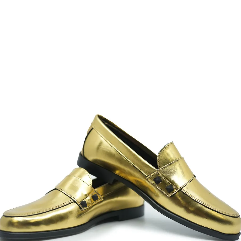 BluBlonc Gold Metal Stud Loafer Clearance