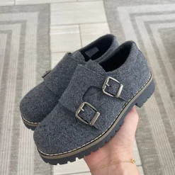 BluBlonc Gray Flannel Double Monk Wingtip Shoe Best
