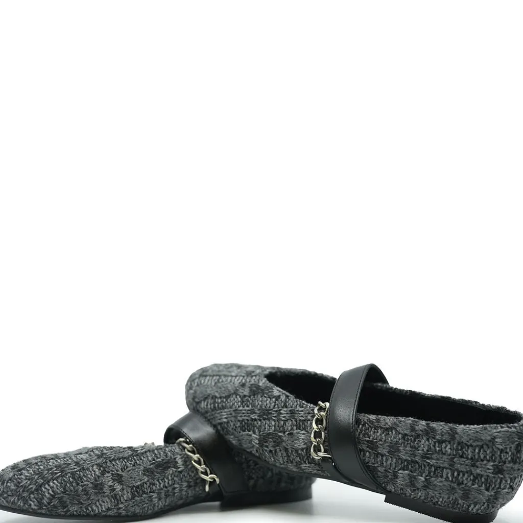 BluBlonc Gray Knit Chain Elastic Mary Jane Fashion
