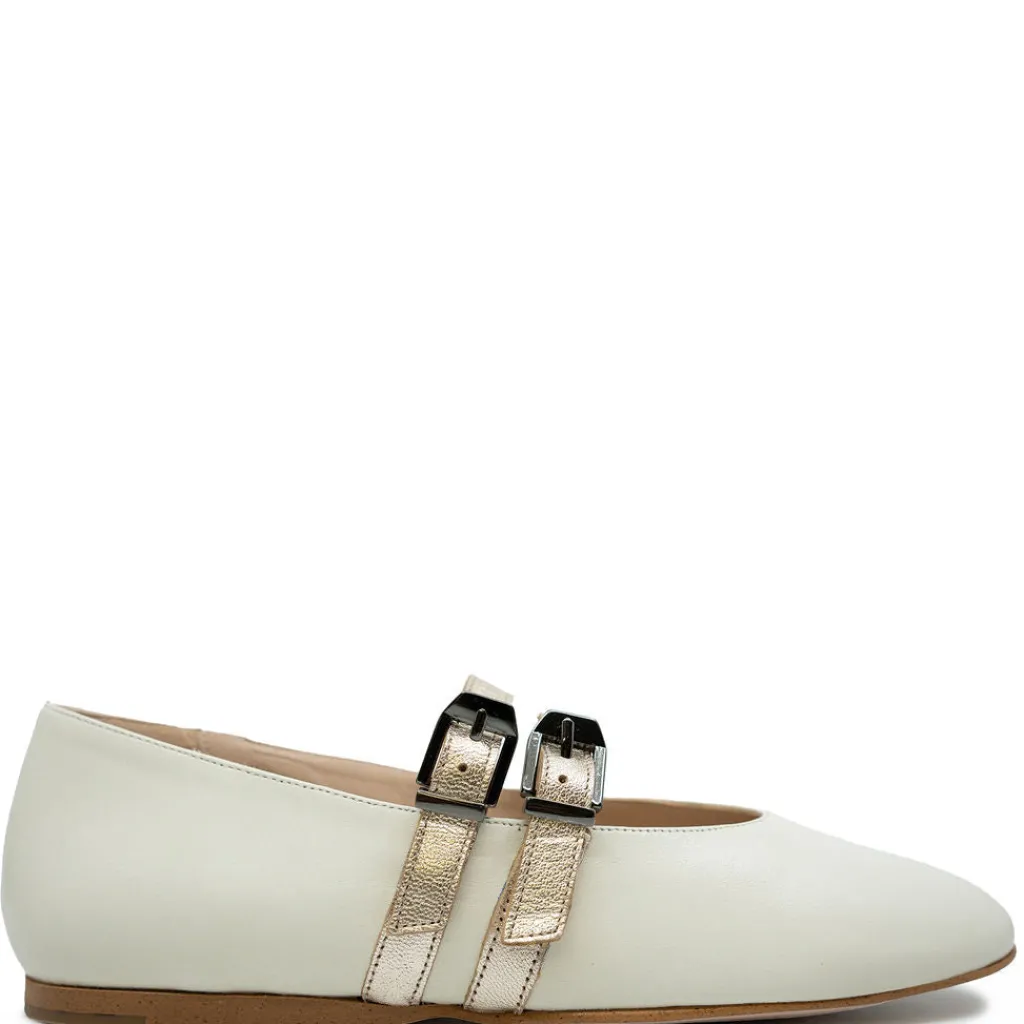 BluBlonc Ivory Champagne Double Strap Mary Jane Sale