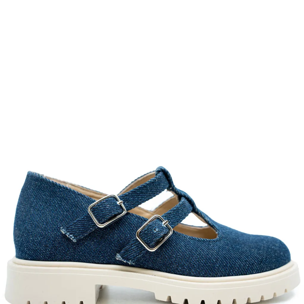 BluBlonc Jean Double Strap Chunky Mary Jane Fashion