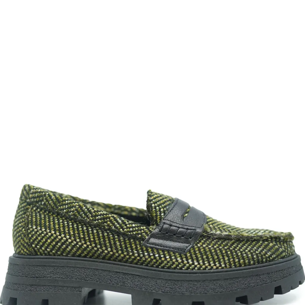 BluBlonc Khaki Tweed Chunky Loafer New