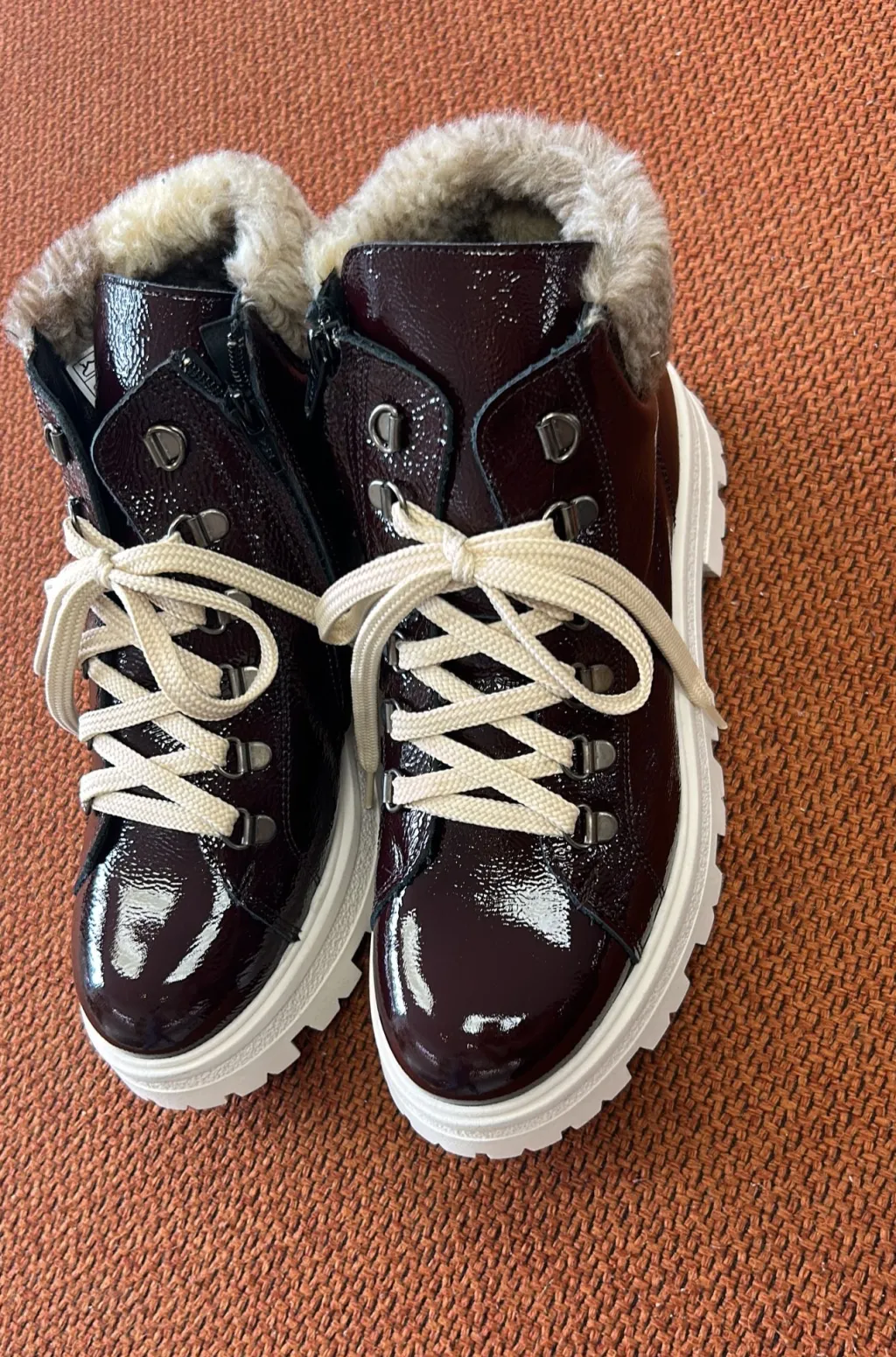 BluBlonc Maroon Patent Sherpa Bootie Online