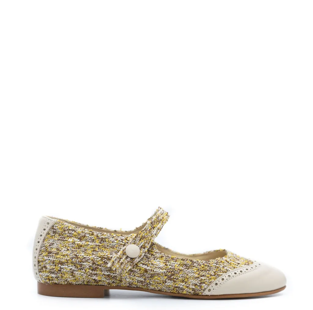 BluBlonc Mustard Tweed Wingtip Mary Jane Clearance