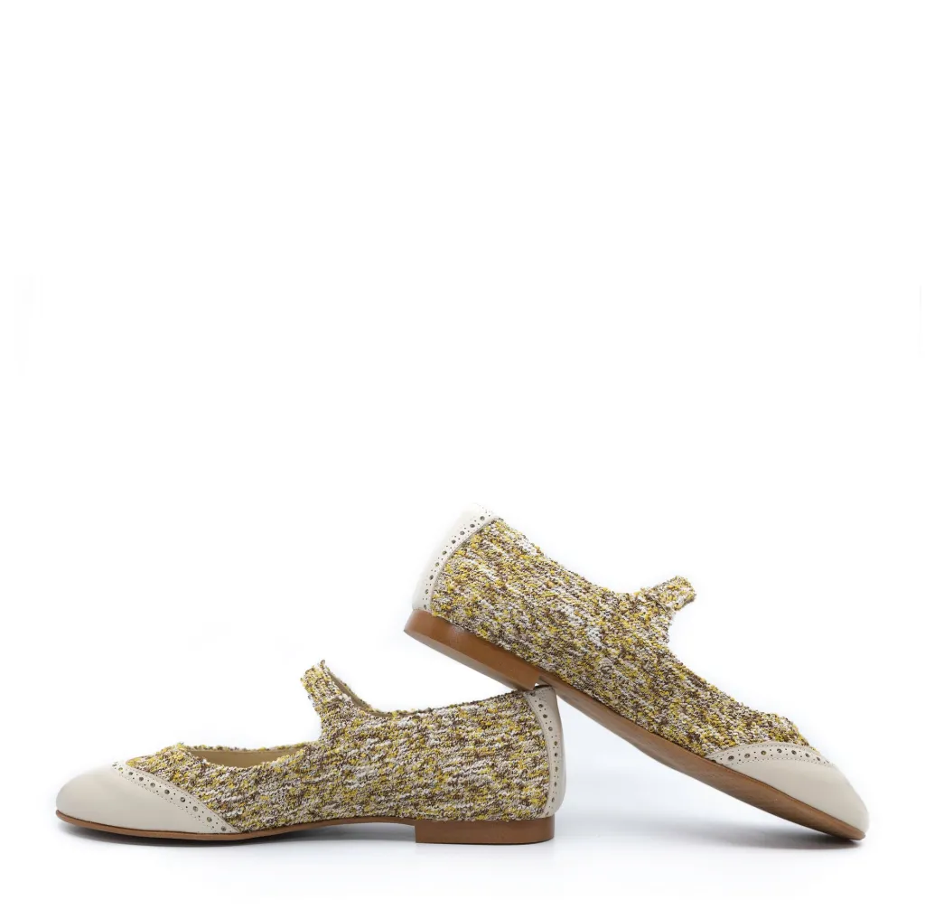 BluBlonc Mustard Tweed Wingtip Mary Jane Clearance