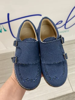 BluBlonc Navy Canvas Double Monk Loafer Outlet