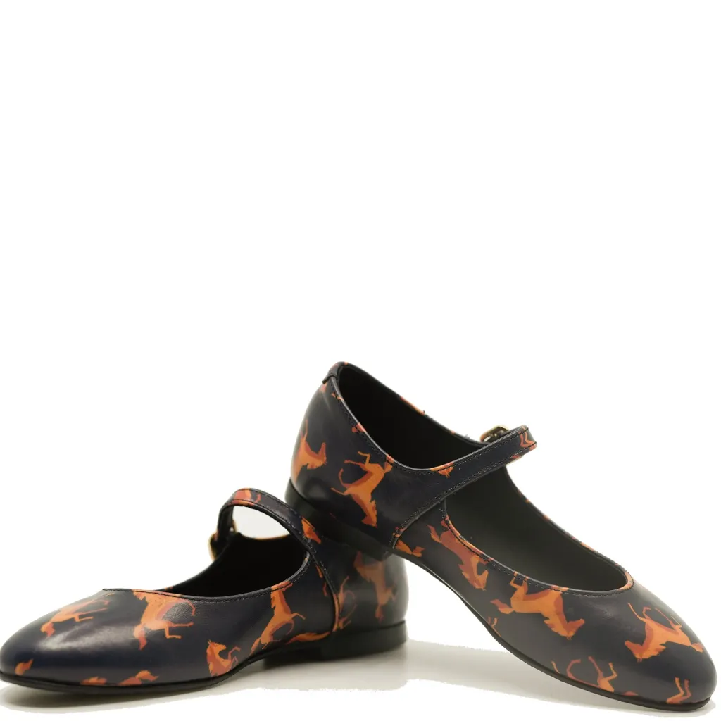 BluBlonc Navy Horse Printed Mary Jane New