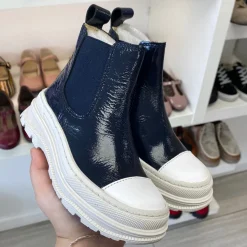 BluBlonc Navy Patent Leather Slip On Sneaker Boot Online