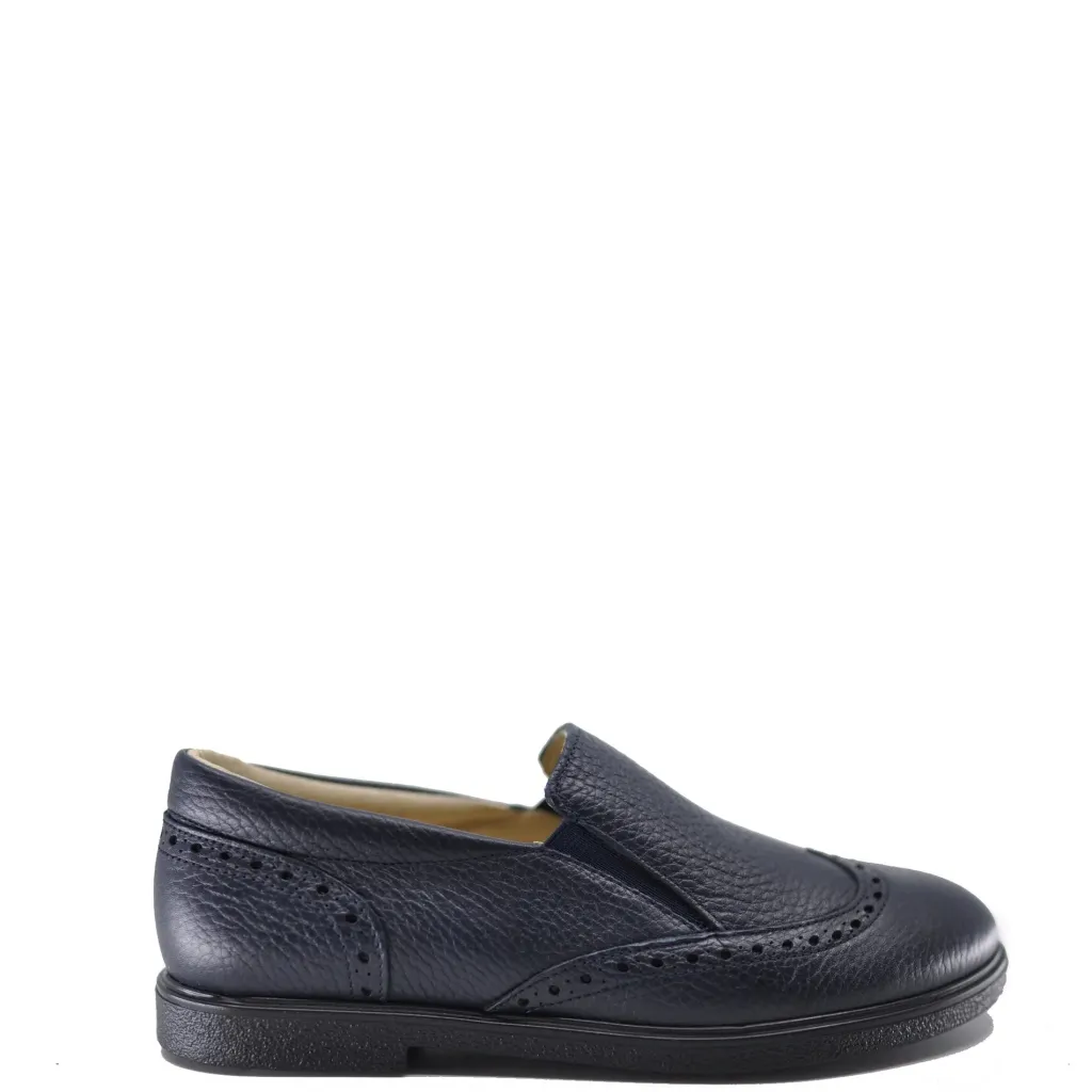 BluBlonc Navy Pebbled Wingtip Dress Shoe Discount