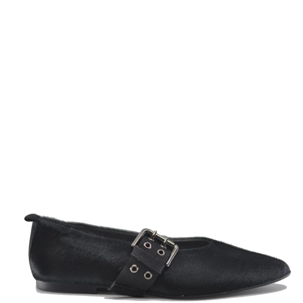 BluBlonc Pony Hair Pointed Buckle Flat Fashion