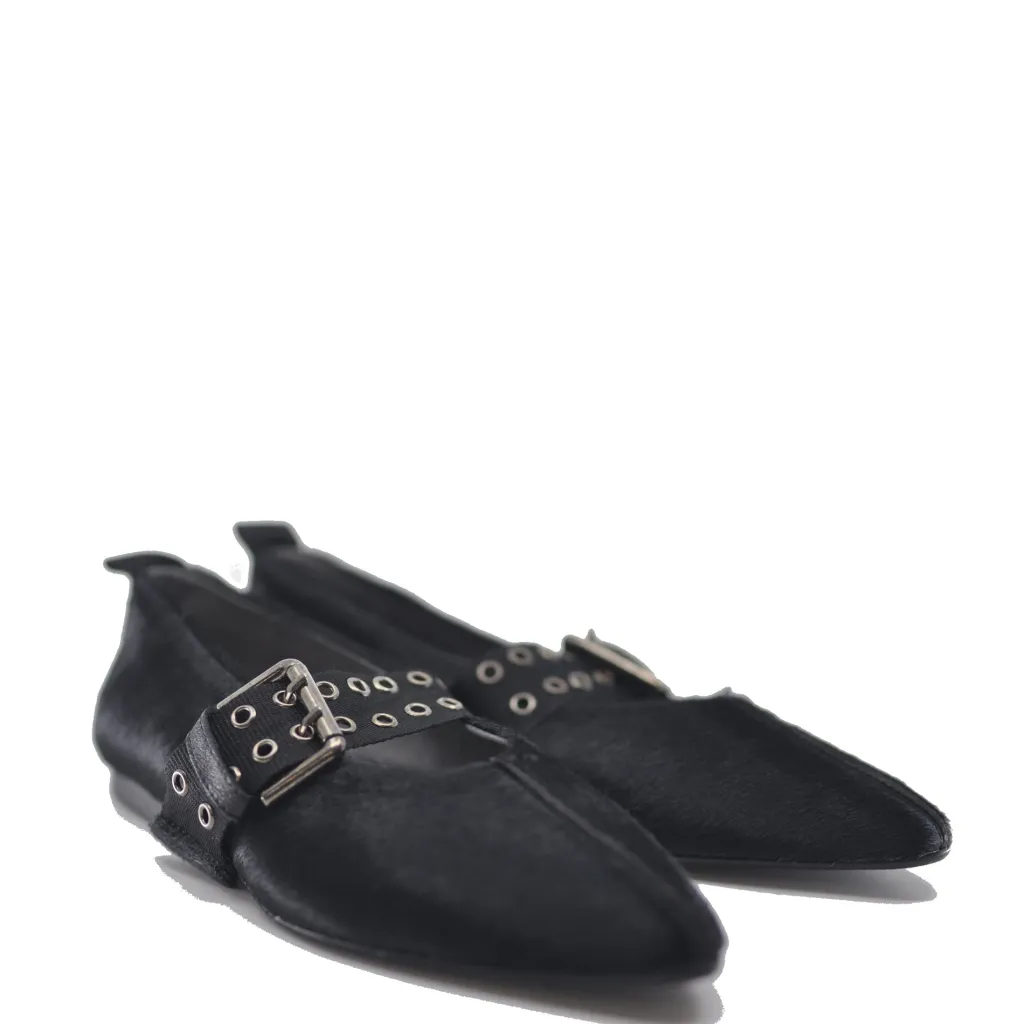 BluBlonc Pony Hair Pointed Buckle Flat Fashion