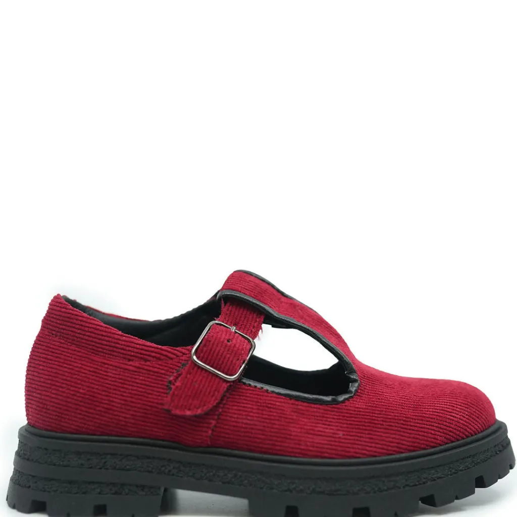 BluBlonc Red Corduroy T Strap Hot