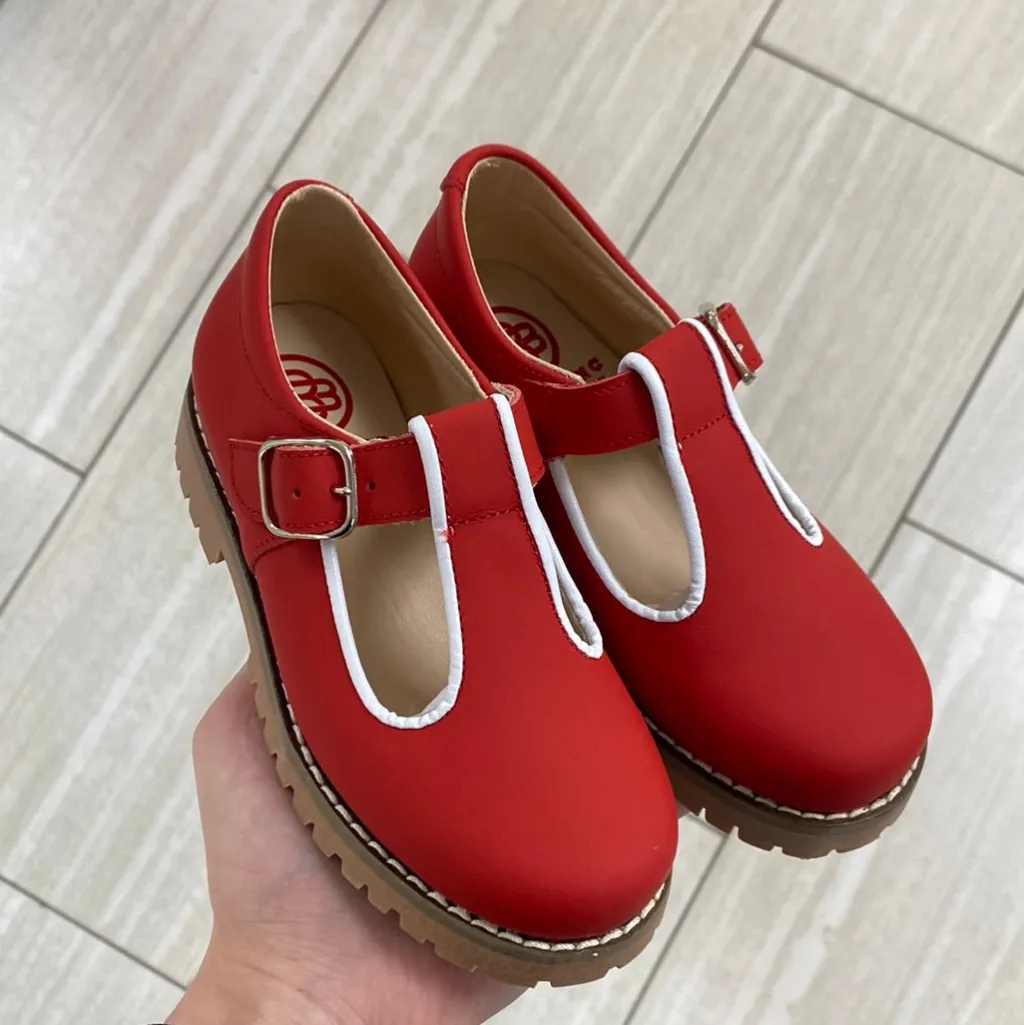 BluBlonc Red Gum T Strap Loafer New