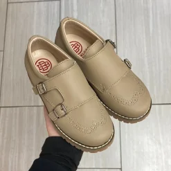 BluBlonc Taupe Double Monk Wingtip Shoe Discount
