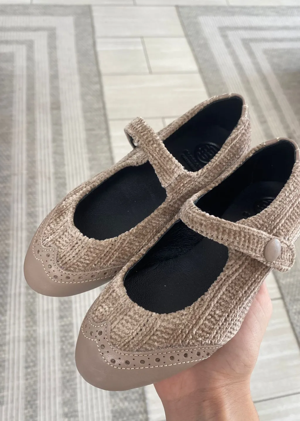 BluBlonc Taupe Sweater Wingtip Mary Jane Best
