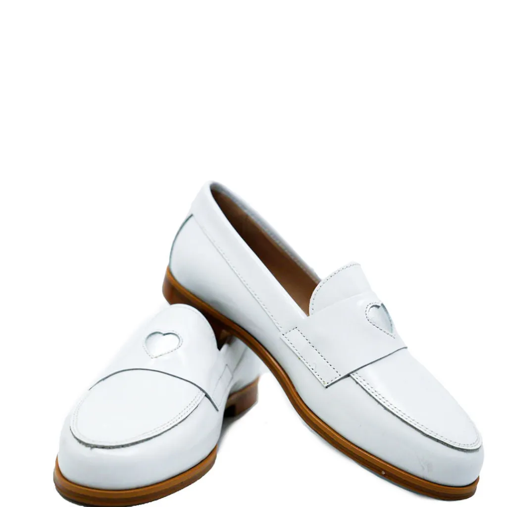 BluBlonc White and Silver Heart Loafer Outlet