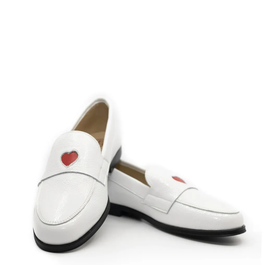 BluBlonc White Patent Heart Loafer Fashion