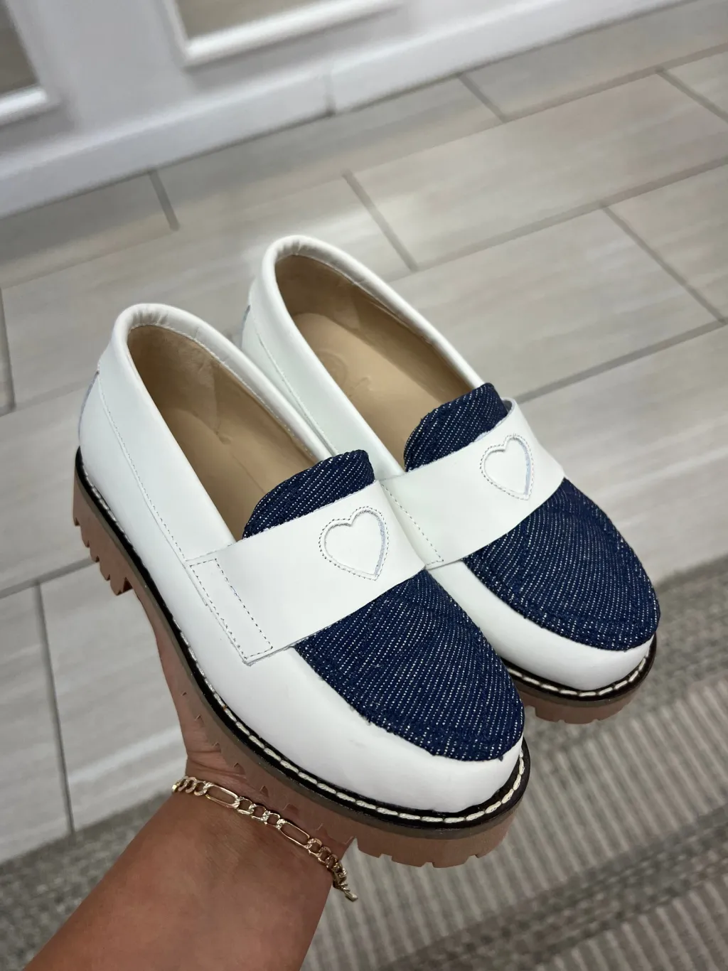 BluBlonc White Rubber And Jean Heart Loafer Sale