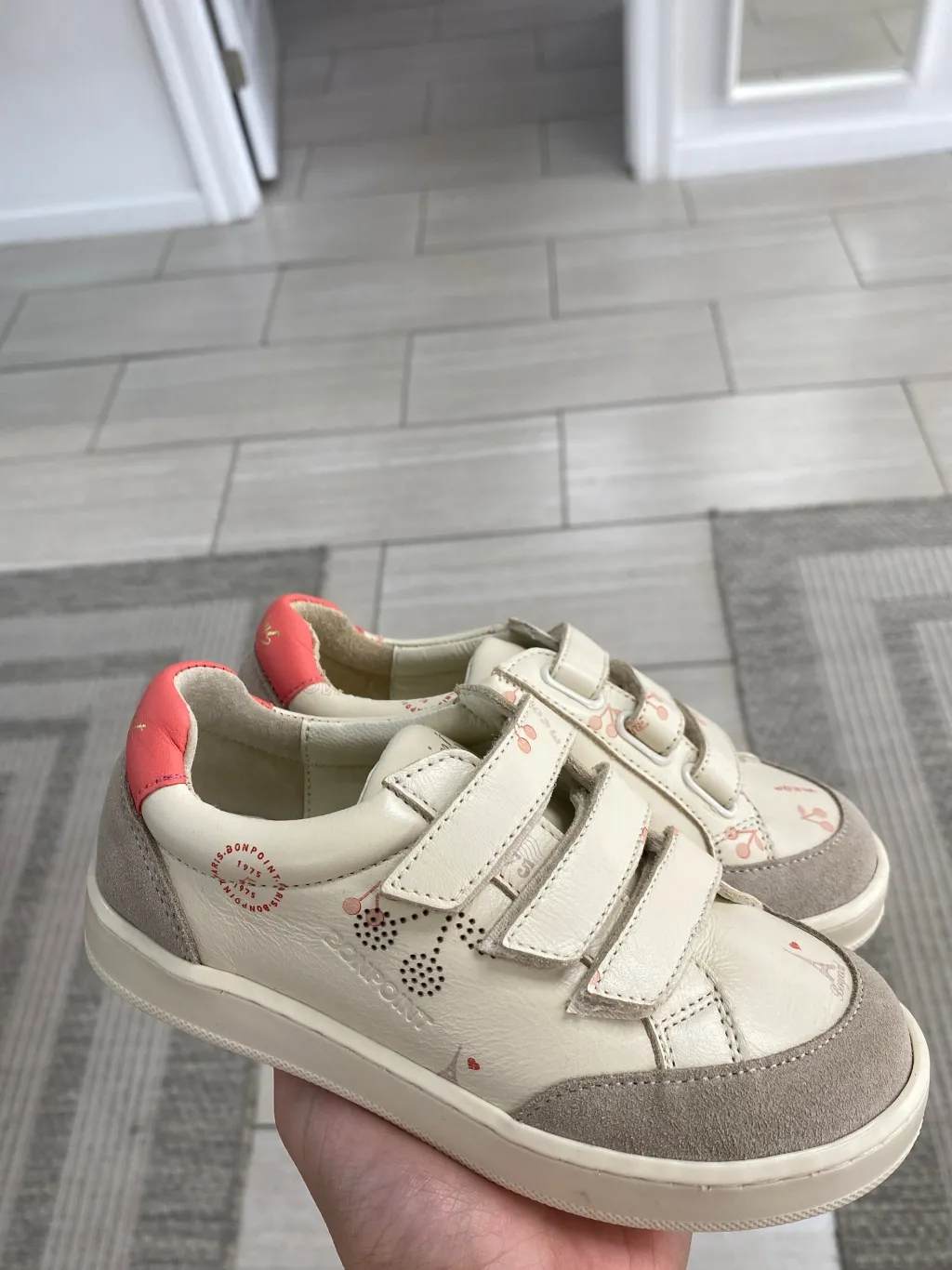 Bonpoint Cherry Print Velcro Sneaker Hot