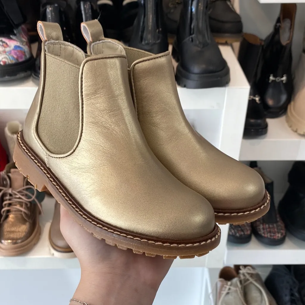 Bonpoint Gold Metallic Leather Slip On Bootie Clearance